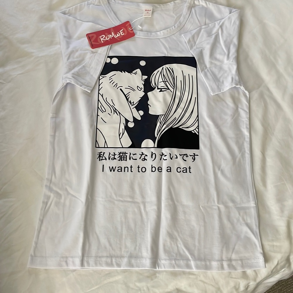 NWT Romwe I want to be a cat t-shirt